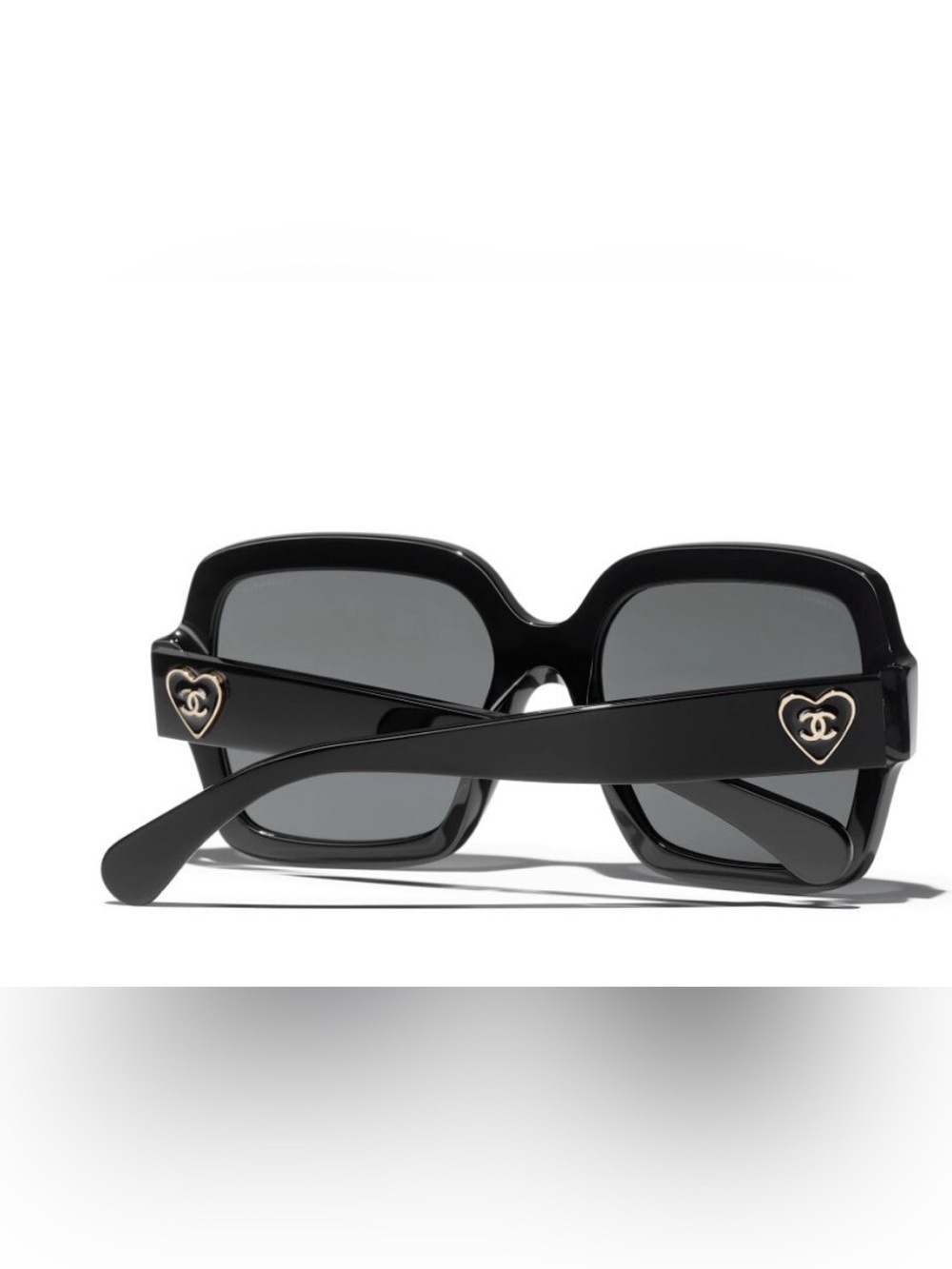 CHANEL Black Oversized Square Women's Sunglasses with Gold Heart Logos